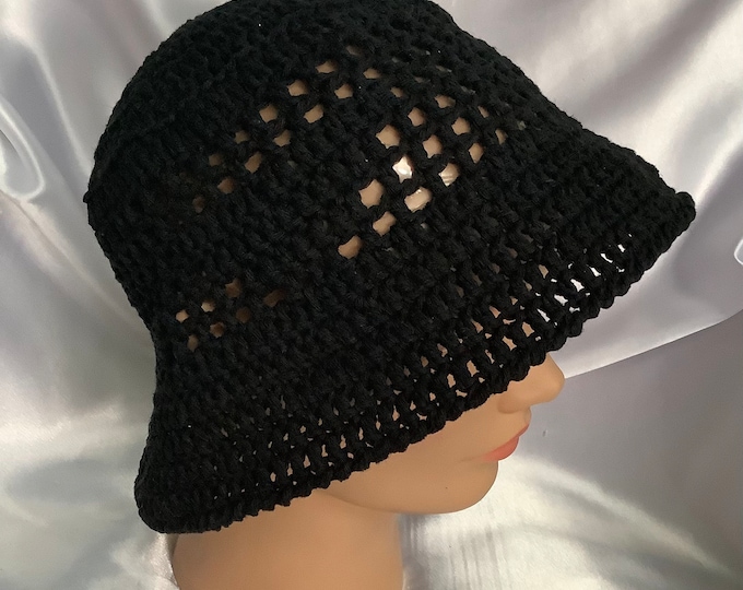 Chic BOB panama handmade cotton crochet, black color, for women, men T55-58