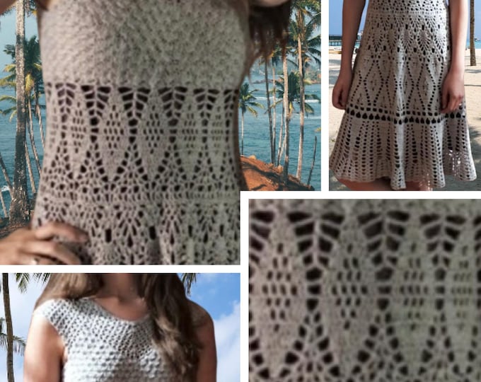 Vintage. Chic crochet lace dress pattern for women. Pattern with English tutorial in PDF format.