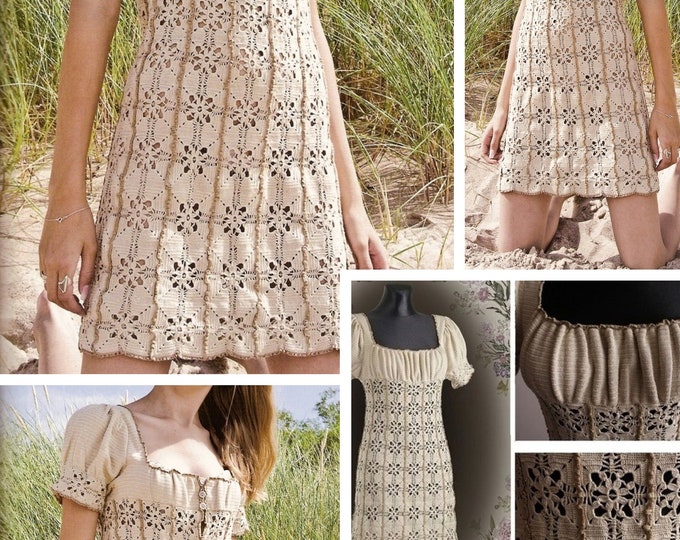 Crochet lace dress pattern. Schemas, international diagrams, tutorials with written explanation in French