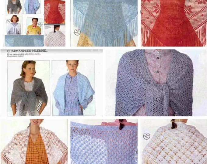 PDF Vintage Little book crochet shawl patterns. Pattern with French tutorials PDF format