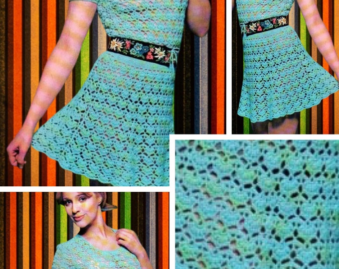 Vintage.Crochet lace dress model, for women.Pattern with French tutorial PDF format