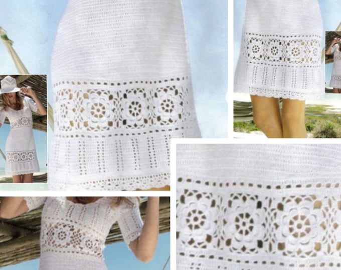 Vintage.Chic crochet lace dress model, for women.Pattern with French tutorial PDF format