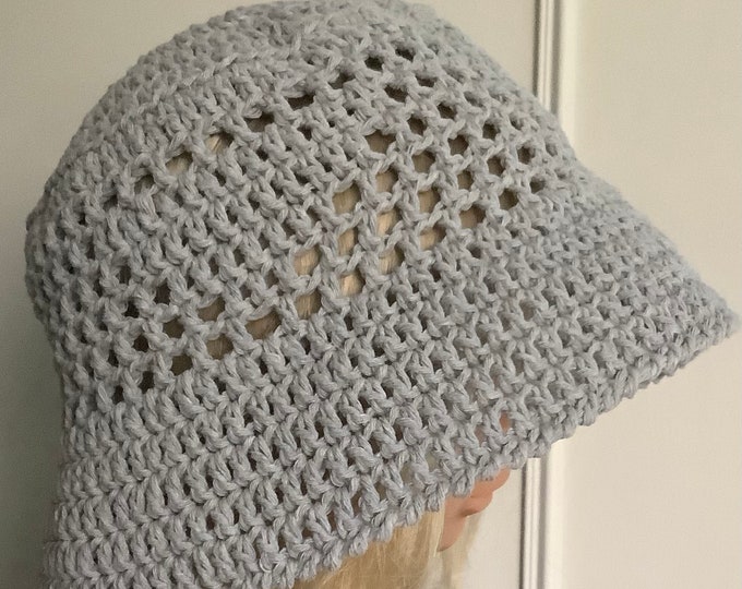 Chic BOB panama handmade cotton crochet, light gray color, for women, men T55-58