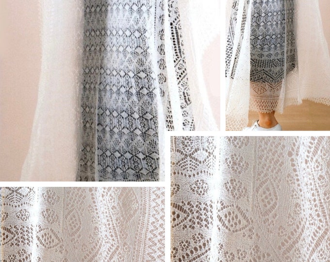 Vintage.Shetland (orenburg) style shawl model in knitting for women.French pattern with tutorial Pdf format