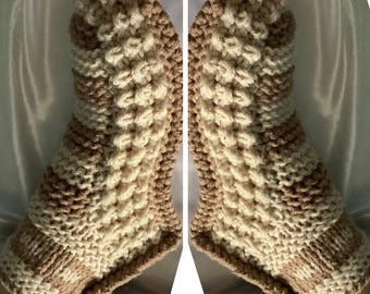 Made to order. Unique model, indoor slippers-boots, fancy two-tone, handmade knit, soft acrylic wool/wool