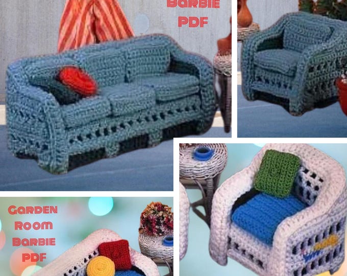 PDF Vintage magazine PDF format. Furniture model for Barbie crochet, patterns with English tutorials