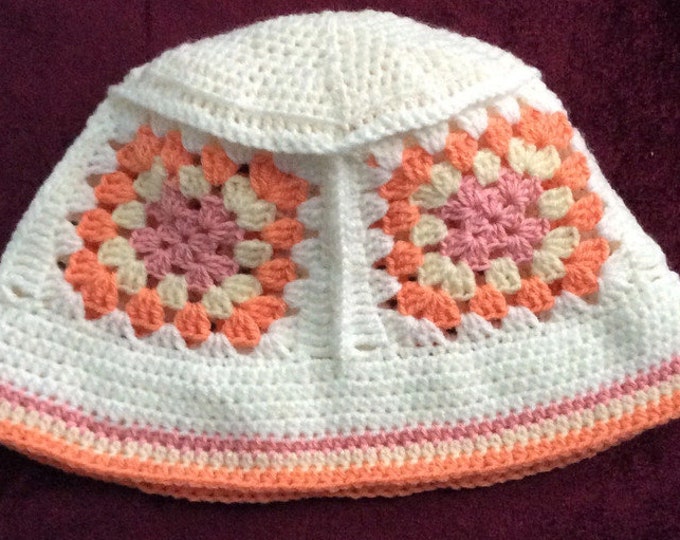 Unique model.Chic bob panama handmade crochet boho style, hippie in grandmother's square, acrylic, for women, men