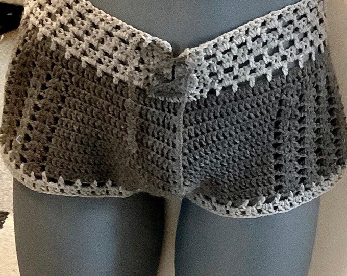 Unique.For women.Chic little two-tone fantasy shorts in boho, hippie style, cotton/acrylic thread Ideal for gifts One size 38-42