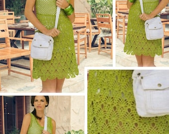 Vintage. Summer lace dress pattern in crochet cotton, for women. Pattern with French tutorial in PDF format.