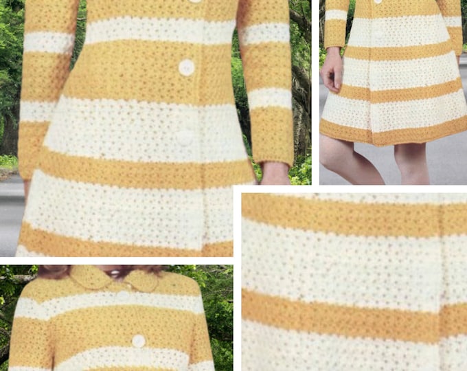 Vintage.Crochet coat, cardigan model, for women.Pattern with French tutorials PDF format
