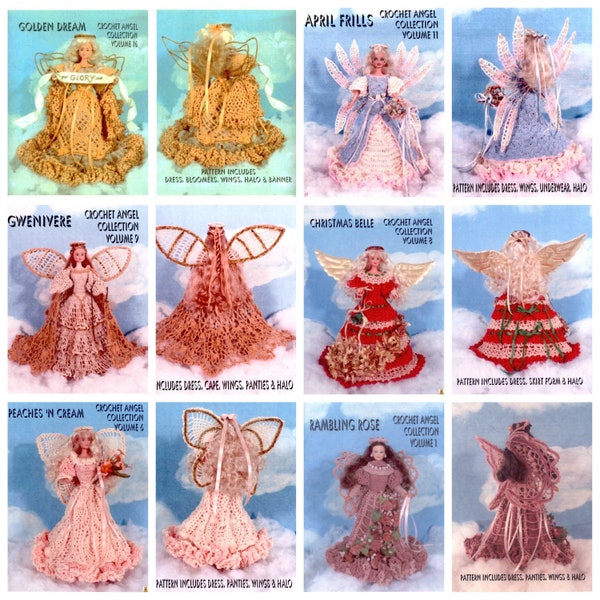 Jahrgang. Sammlung kleines Buch im PDF-Format. Modelle (6) schicke Angers-Kleider für Barbie-Puppe. Muster mit englischen Tutorials im PDF-Format