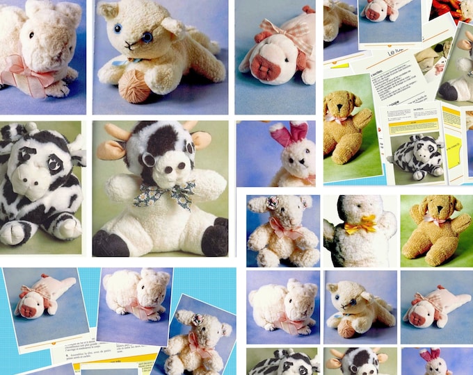 Vintage PDF. Rare Small parade of plush toys in sewing.9 Soft toy models for sewing.Patterns with French tutorials, PDF format