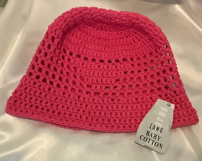 Chic summer BOB style Prada, handmade crochet organic cotton pink color, for women, men T54-55