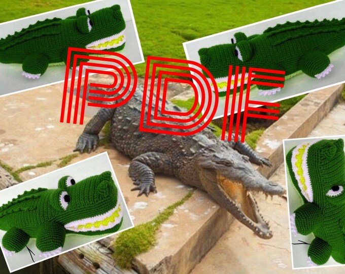 Vintage.PDF.Amigurumi,modèle peluche crocodil au crochet .Patron avec tutoriels anglais .Format Pdf.