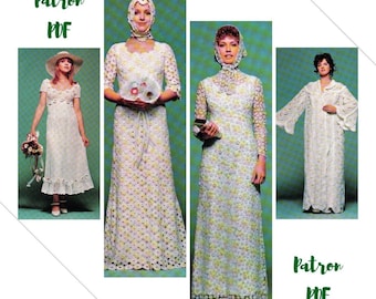 PDF. Vintage small book. Parade of Models 4 crochet lace wedding dress. Schemas, diagrams, French tutorials PDF format
