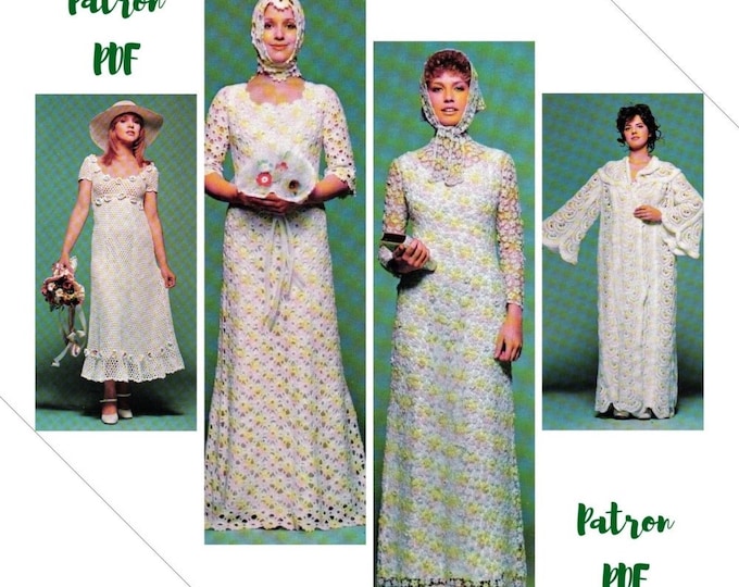 PDF. Vintage small book. Parade of Models 4 crochet lace wedding dress. Schemas, diagrams, French tutorials PDF format