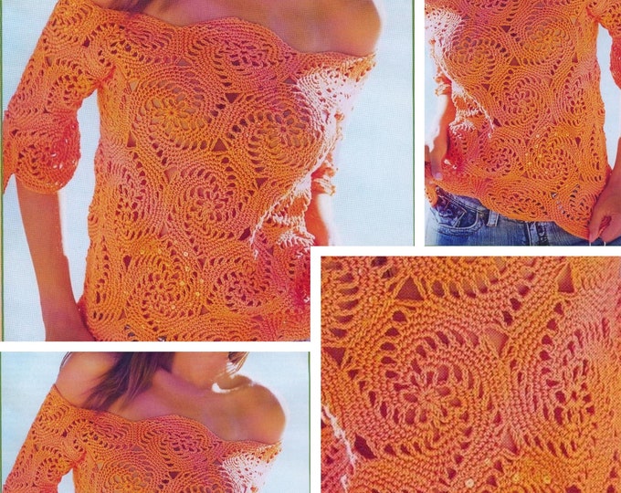 Vintage. Chic crochet lace sweater-tank top pattern for women. Pattern with French tutorial in Pdf format