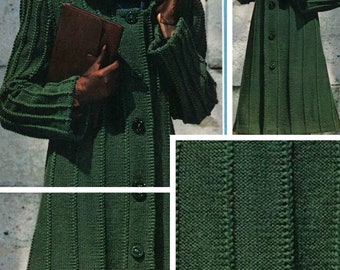Vintage. Coat model, cardigan with hood, knitting, for women. Pattern with French tutorials PDF format