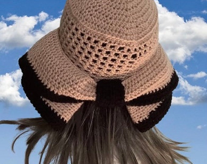 Unique model.Chic handmade crochet hat, soft acrylic, beige, black color for women, large size T+58