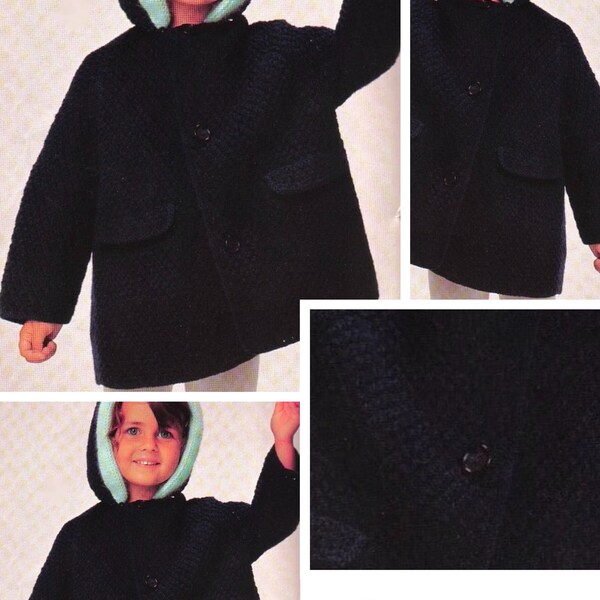 Vintage.Modèle manteau  ,cardigan avec capuche ,tricot ,pour fillette 3-4 ans, Patron avec tutoriels français format Pdf