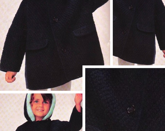 Vintage.Modèle manteau  ,cardigan avec capuche ,tricot ,pour fillette 3-4 ans, Patron avec tutoriels français format Pdf