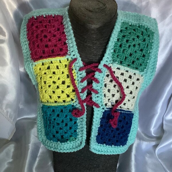 Gilet multicolore au crochet fait main,sans manches pour bébé T18-36 mois