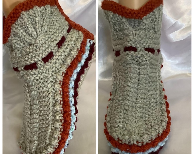 Large slippers - handmade knitted ankle boots, multi-colored for women, men, large size 41-43. Wool / acrylic yarn