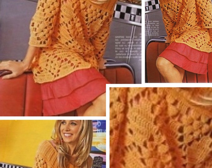 Vintage.Crochet lace sweater model, for women.Pattern with French tutorial PDF format