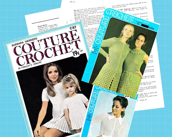 PDF Vintage, 3 "Couture crochet", small books, patterns, crochet models Patterns with tutorials in English Pdf format