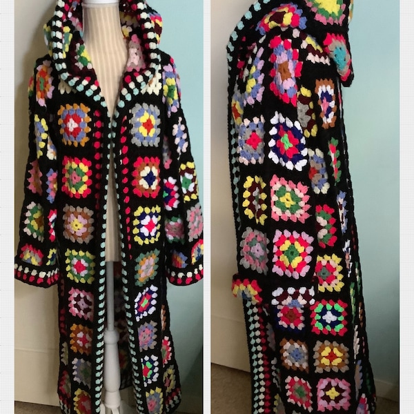 Chic manteau - cardigan au crochet style Boho à carré grand - mère,multicolore laine acrylique