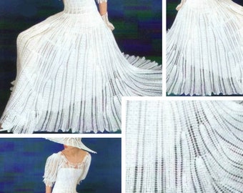 Special offer. Crochet lace dress and accessories pattern for wedding. Schemes, international diagrams, French and English tutorials