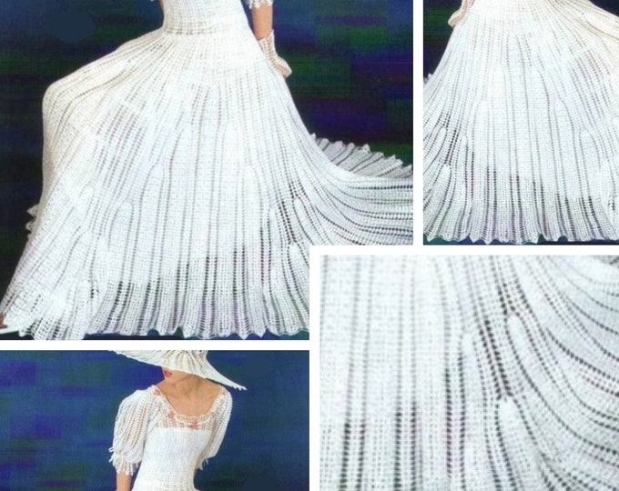 Special offer. Crochet lace dress and accessories pattern for wedding. Schemes, international diagrams, French and English tutorials