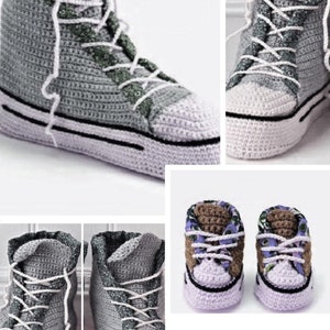 Special offer. Crochet converse sneaker patterns for babies and adults. Pattern, pattern with English tutorials in PDF format