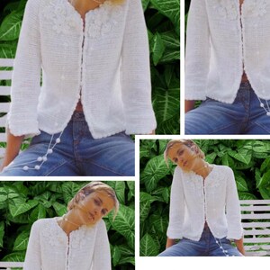Vintage.Modèle gilet au crochet coton blanc.Patron avec tutoriels en français format PDF