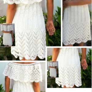 Crochet lace dress pattern International diagrams and diagrams with explanation in technical design in PDF format