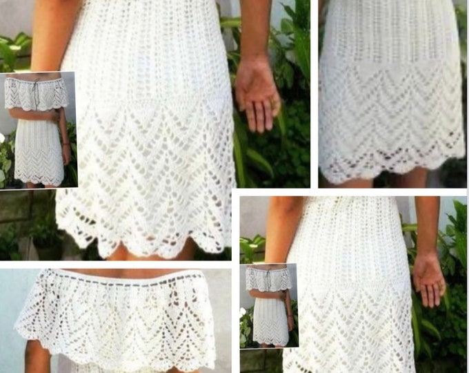 Crochet lace dress pattern International diagrams and diagrams with explanation in technical design in PDF format