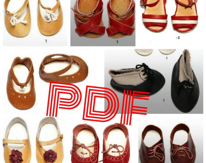 Vintage PDF, parade of leather shoe sewing models for large size dolls. Patterns with French tutorials in PDF format