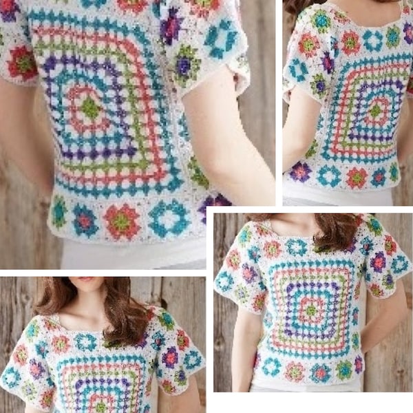 Vintage.Modèle chic pull sans manches au dentelles au crochet style carré grand mère ,pour femme.Patron avec tutoriel anglais format Pdf