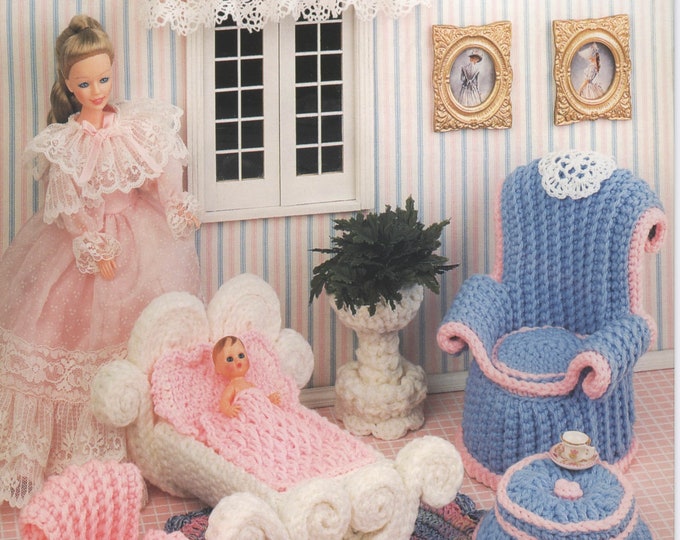 PDF Vintage magazine format PDF.Modèle meubles pour Barbie au crochet ,patterns avec  tutoriels anglais