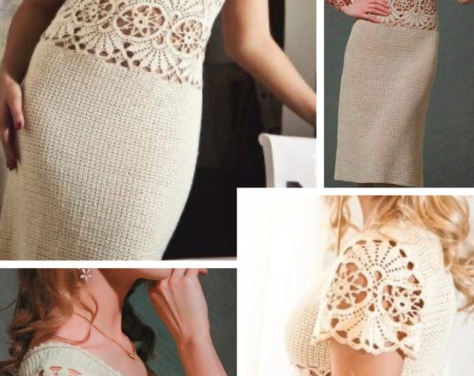 Crochet lace dress pattern. Schemas, international diagrams, tutorials with written explanation in French