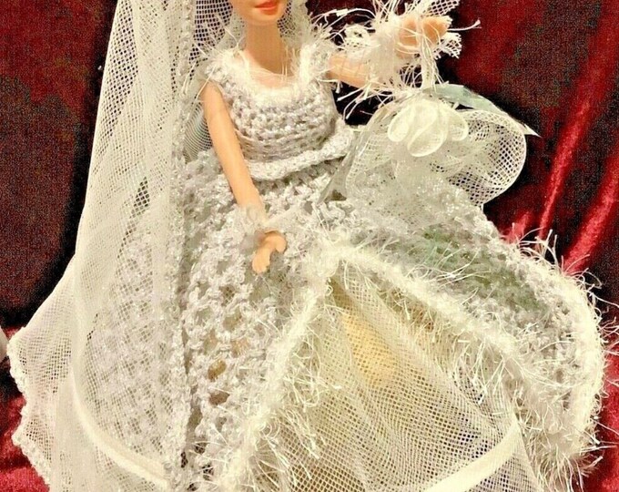 Barbie doll with wedding dress, chic crochet lace with lining skirt for Barbie doll. Unique model. T doll 27cm
