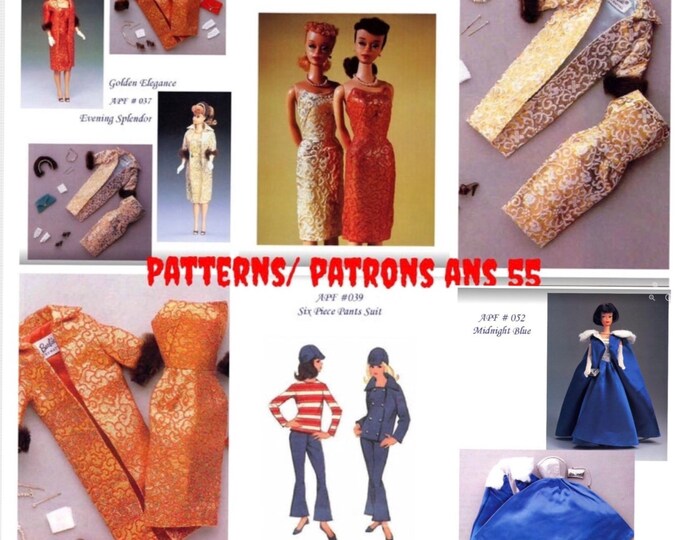 PDF Vintage.Parade de modèles en couture pour poupée Barbie,format PDF. Patterns avec tutoriels en anglais  format PDF