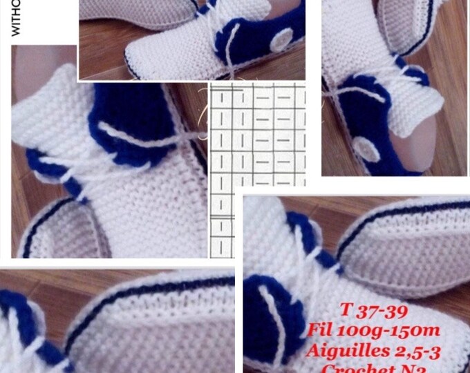 Shoe model, knitted ankle boots for adults, master class pattern in step-by-step photos with French tutorials in PDF format