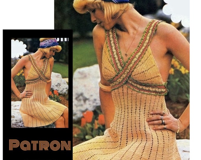 Vintage.Chic little crochet summer dress model, for women.Pattern with French tutorials PDF format