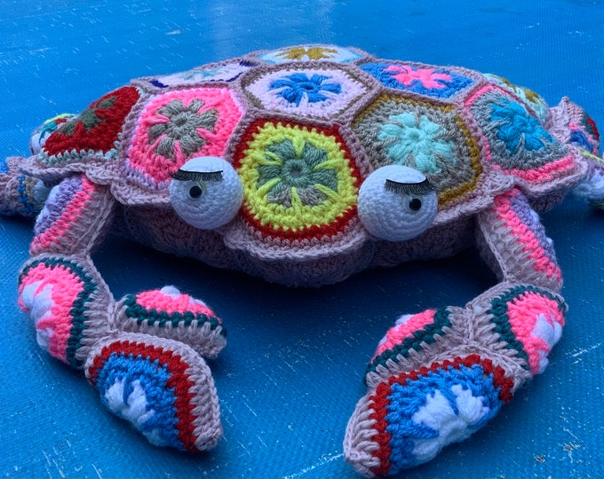 Unique model.Chic plush - crocheted cousin in small African flower style, handmade, multi-colored acrylic yarn.