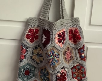 Borsa a tracolla chic in acrilico multicolore all'uncinetto, stile Boho, hippie, stile fiore africano
