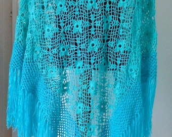 Chic large shawl with fine acrylic crochet lace, handmade for women