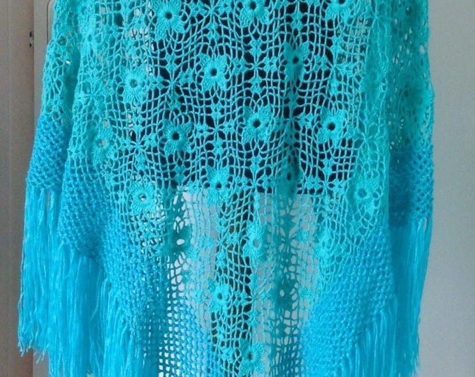 Chic large shawl with fine acrylic crochet lace, handmade for women