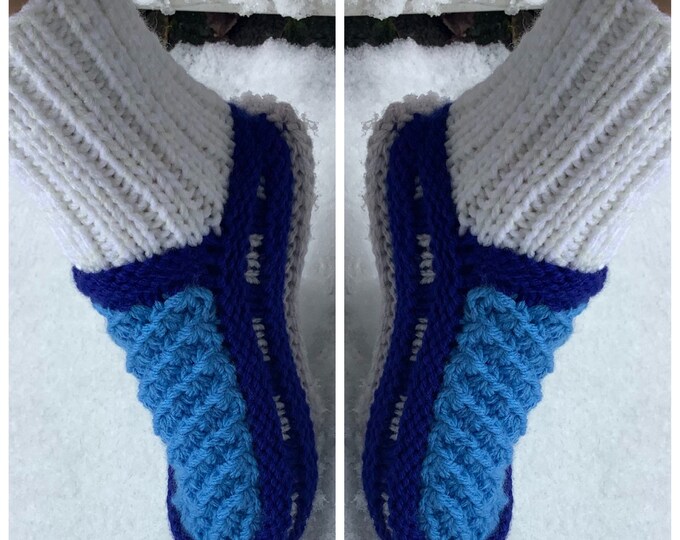 Unique model Chic big socks Slipper style - 2x1 flip flops, handmade in knit, soft wool/acrylic, multicolor.