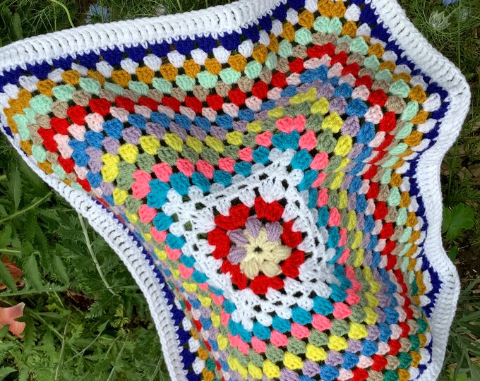 Chic blanket for stroller or baby bed, crochet, soft acrylic wool/, multi-colored with grandmother's square, for baby. Size 50x55 cm.